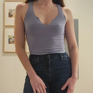Ribbed Periwinkle V-Neck Crop Top